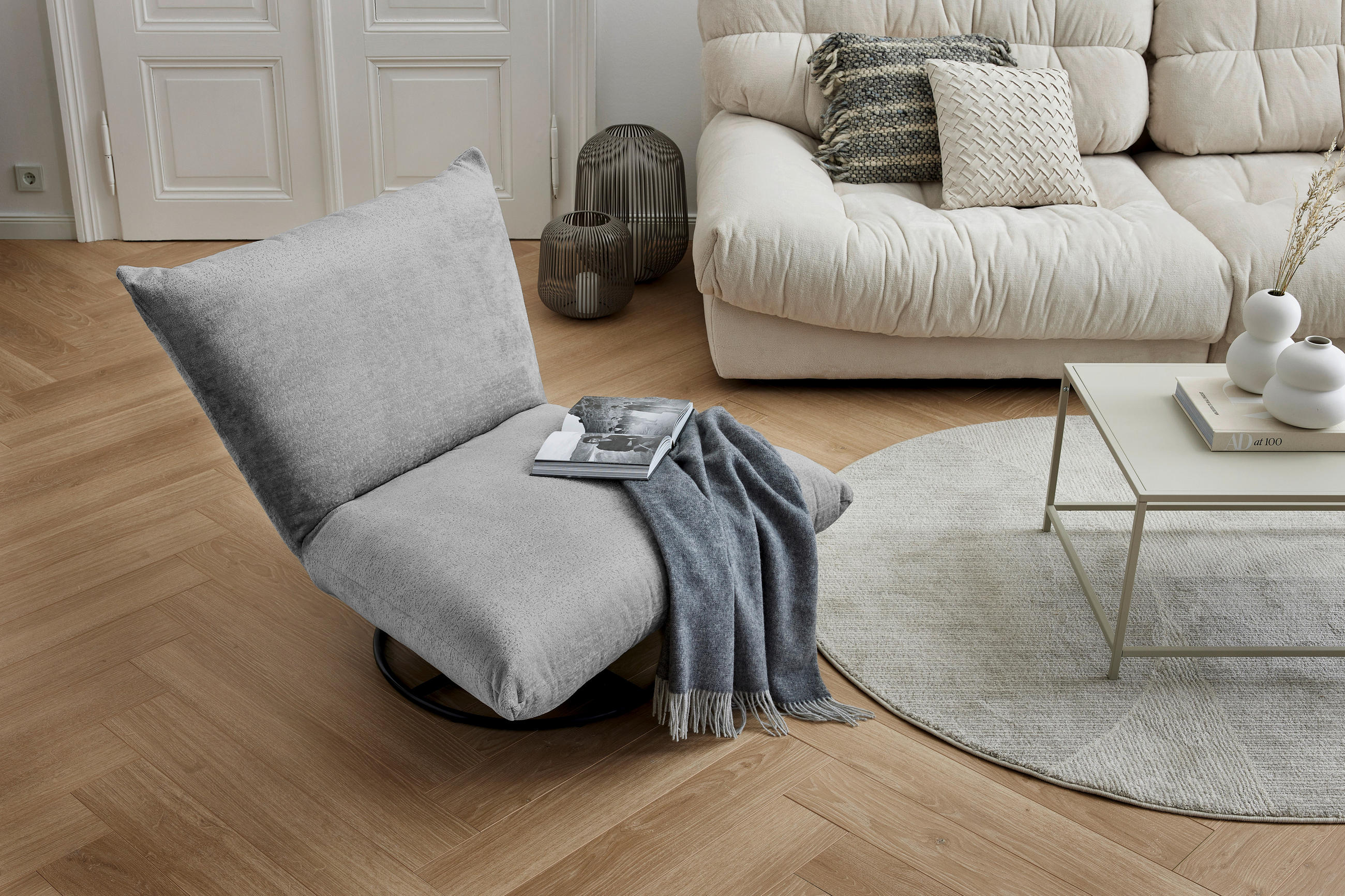 RELAXSESSEL in Textil Blau, Grau  - Blau/Schwarz, Design, Textil/Metall (100/78/96cm) - Livetastic