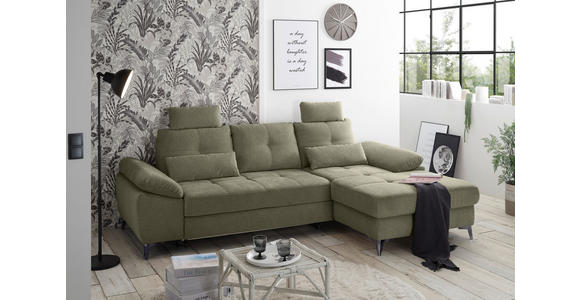 ECKSOFA Grün Mikrovelours  - Chromfarben/Schwarz, KONVENTIONELL, Kunststoff/Textil (270/170cm) - Carryhome