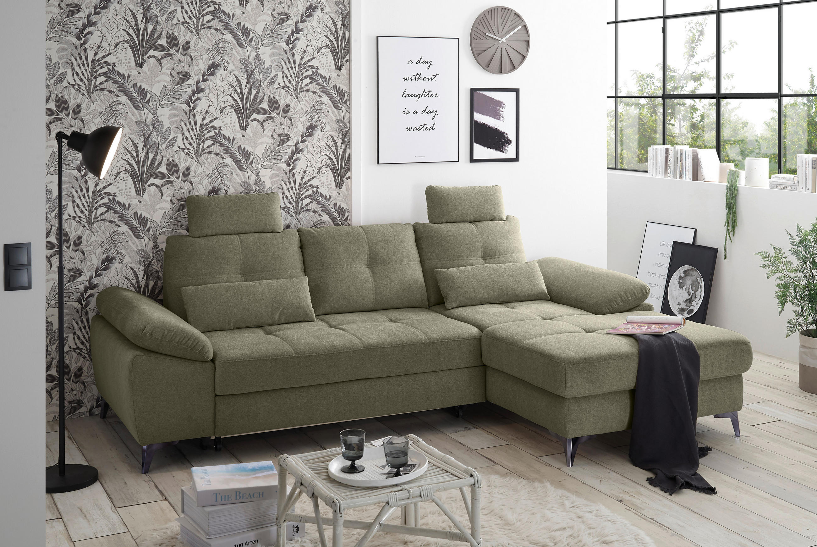 SAROKKANAPÉ textil zöld  - króm/fekete, Konventionell, műanyag/textil (270/170cm) - MID.YOU