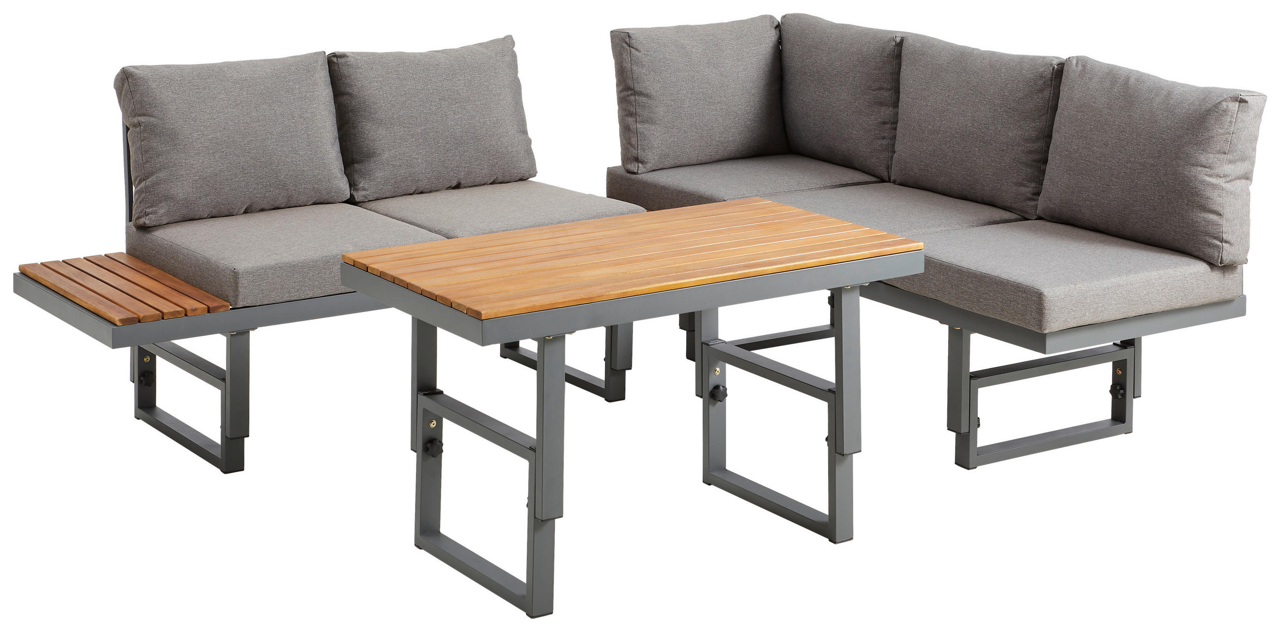 LOUNGE GARNITURA   drvo, metal  siva    - boje tikovine/siva, Moderno, drvo/metal (110/45-63/48cm) - Ambia Garden