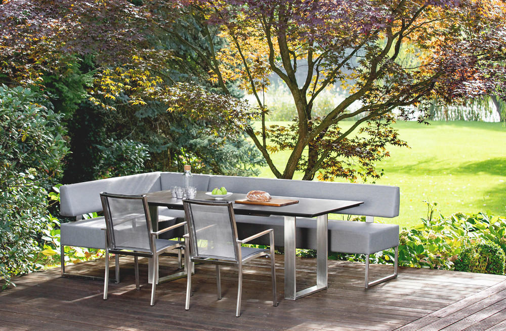 GARTENTISCH Kunststoff Edelstahlfarben, Grau rechteckig  - Edelstahlfarben/Grau, Design, Kunststoff/Metall (200/95/76cm)