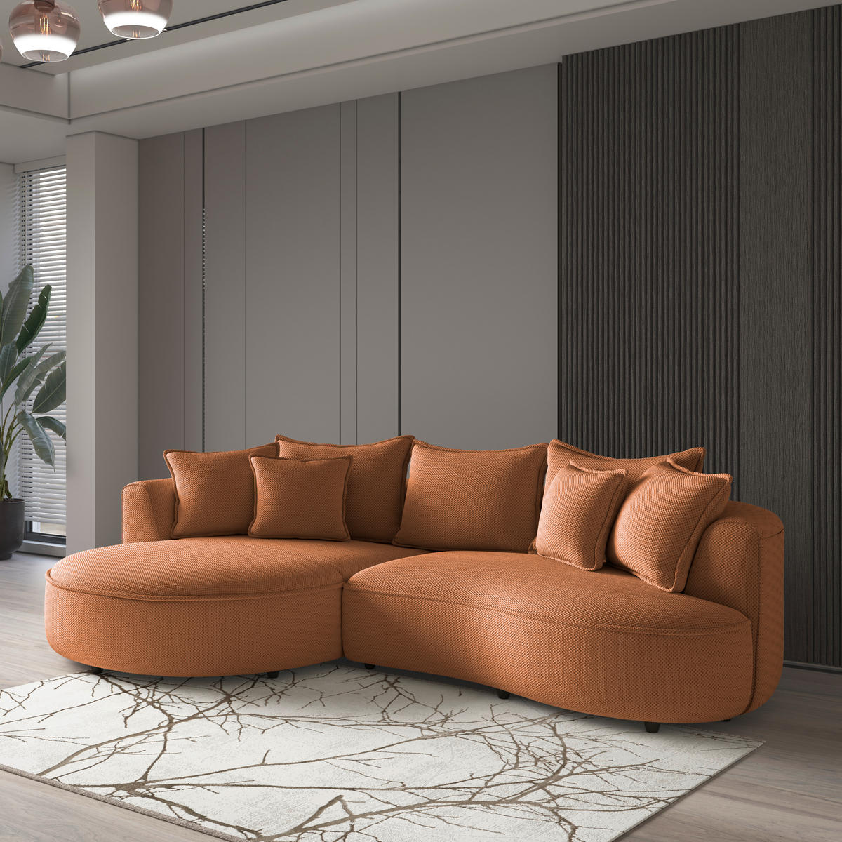 ECKSOFA in Velours, Struktur Terracotta  - Terracotta/Schwarz, Modern, Kunststoff/Textil (168/287cm) - Livetastic