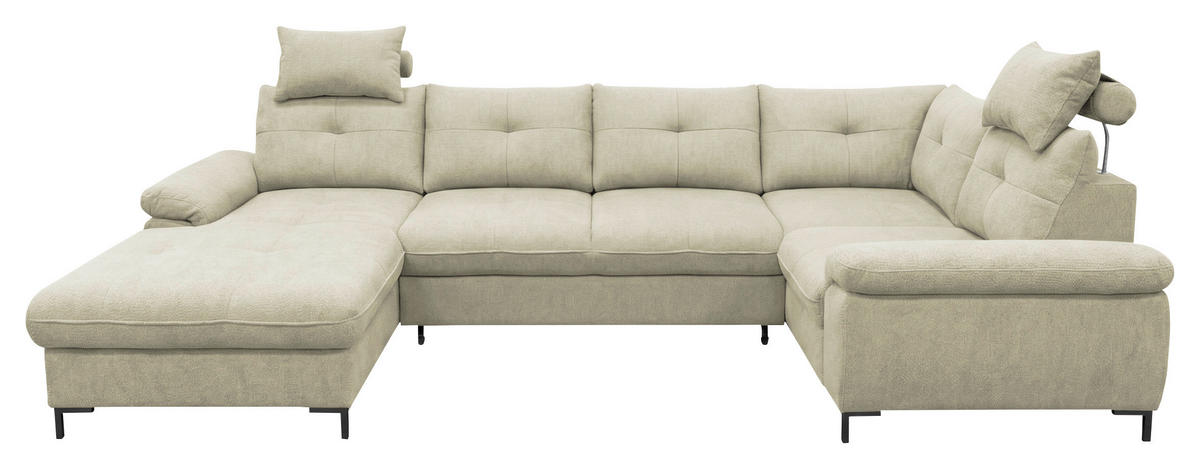 WOHNLANDSCHAFT SOLEI U in Chenille Beige  - Beige/Schwarz, Design, Kunststoff/Textil (188/334/184cm) - MID.YOU