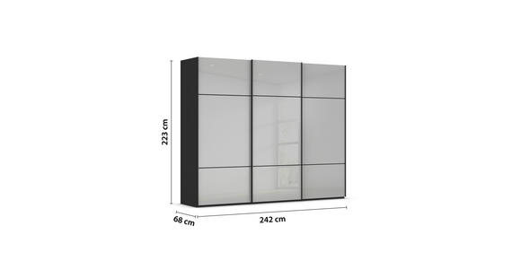 SCHWEBETÜRENSCHRANK in Grau, Schwarz - Schwarz/Grau, KONVENTIONELL, Glas/Holzwerkstoff (242/223/68cm) - Novel
