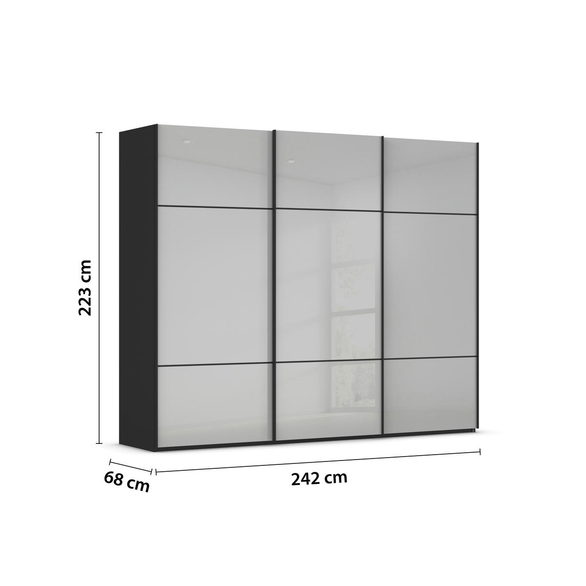 SCHWEBETÜRENSCHRANK in Grau, Schwarz  - Schwarz/Grau, Konventionell, Glas/Holzwerkstoff (242/223/68cm) - Novel