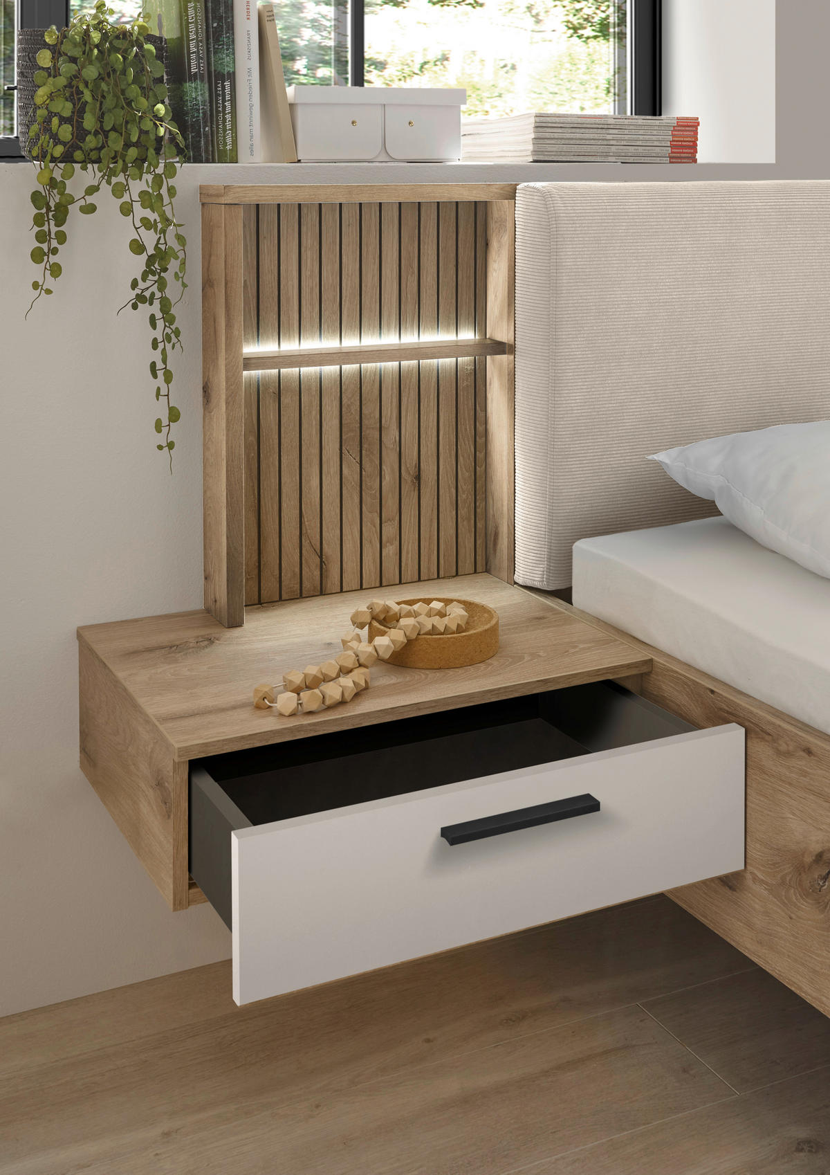 POSTELJNA GARNITURA  180 cm  x  200 cm , bela, barve hrasta  - barve hrasta/bela, Moderno (180/200cm) - Hom`in