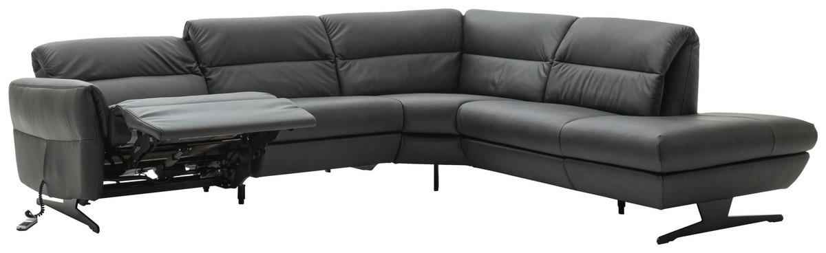 ECKSOFA in Echtleder Anthrazit  286/258 cm  - Anthrazit/Schwarz, Design, Leder/Metall (286/258cm) - Schöner Wohnen