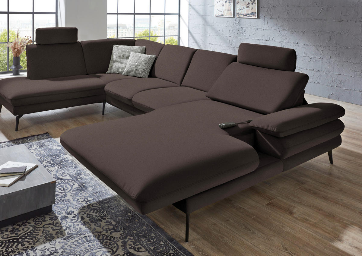 WOHNLANDSCHAFT in Webstoff Dunkelbraun  - Dunkelbraun/Schwarz, Design, Textil/Metall (208/344/180cm) - Dieter Knoll