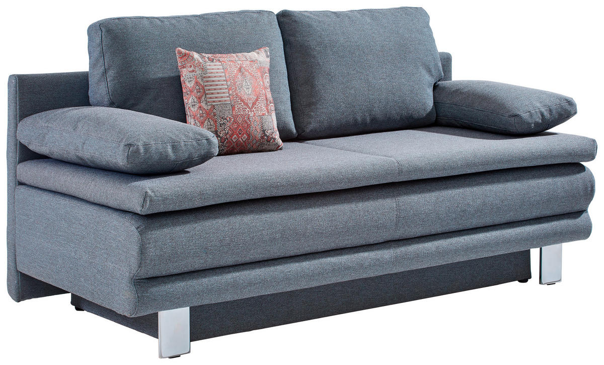 SCHLAFSOFA in Webstoff Grau, Türkis  - Türkis/Chromfarben, Design, Textil/Metall (194/96/86cm) - Novel