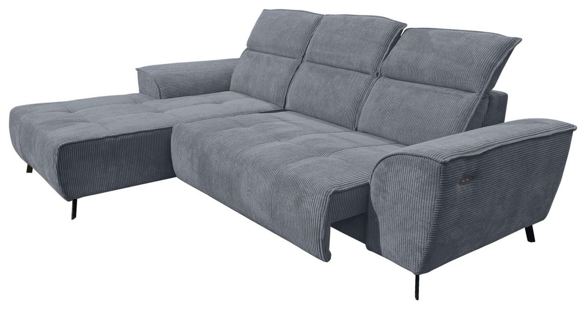 ECKSOFA Dunkelgrau Cord  - Dunkelgrau/Schwarz, KONVENTIONELL, Textil/Metall (196/290cm) - Carryhome