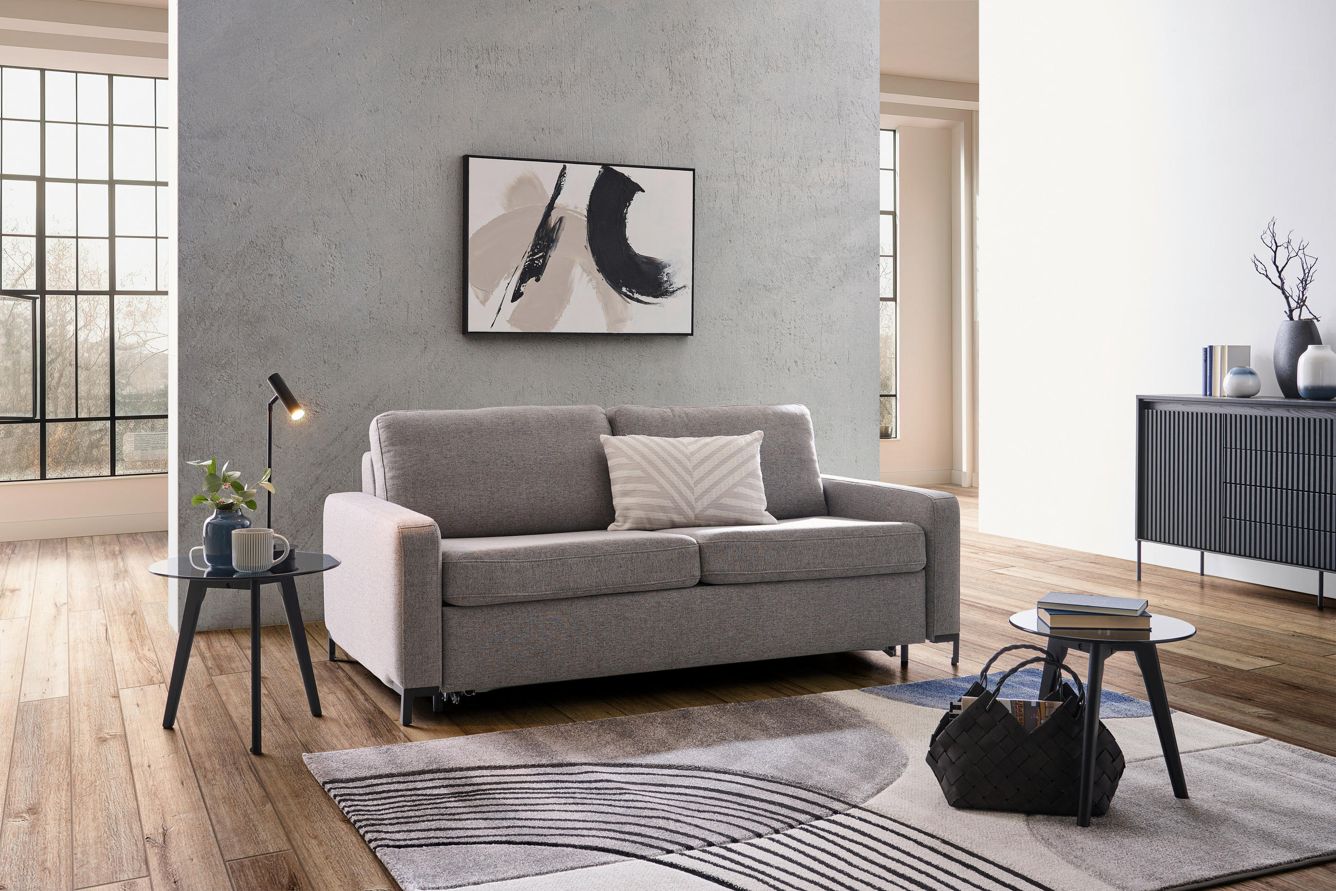 SCHLAFSOFA Webstoff Grau  - Schwarz/Grau, KONVENTIONELL, Textil/Metall (187/84/97cm) - Livetastic
