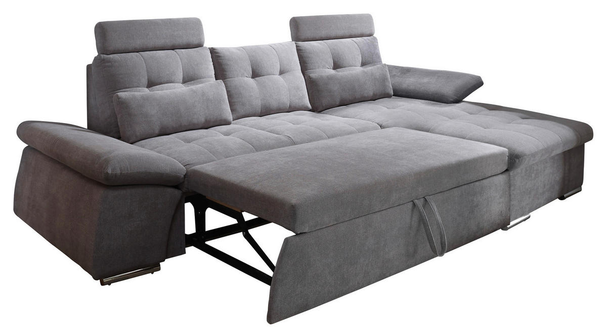 ECKSOFA Dunkelgrau Mikrovelours  - Dunkelgrau/Silberfarben, KONVENTIONELL, Kunststoff/Textil (268/170cm) - MID.YOU