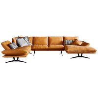 WOHNLANDSCHAFT in Echtleder Currygelb  - Currygelb/Schwarz, Natur, Leder/Metall (217/359/155cm) - Dieter Knoll