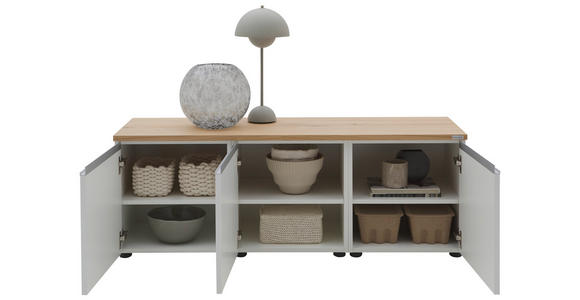 LOWBOARD  135/46/41 cm  erweiterbar, Typenauswahl, Beimöbel erhältlich, umfangreiches Zubehör erhältlich, stehend, hängend  - Eichefarben/Silberfarben, Design, Holzwerkstoff/Kunststoff (135/46/41cm) - Dieter Knoll