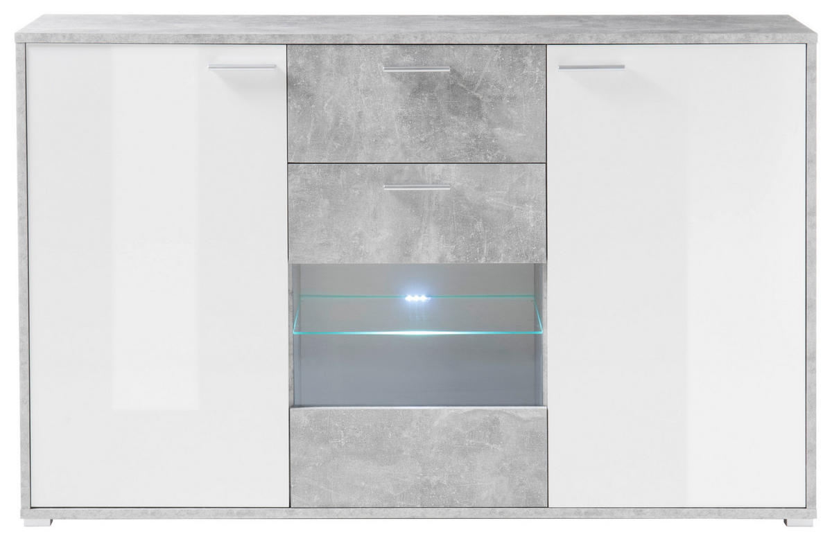 SIDEBOARD  in 180/112/37 cm  - Silberfarben/Weiß, Basics, Glas/Holzwerkstoff (180/112/37cm)