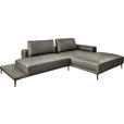ECKSOFA  in Echtleder Grau  304/201 cm  - Schwarz/Grau, Design, Leder/Metall (304/201cm) - Belluti