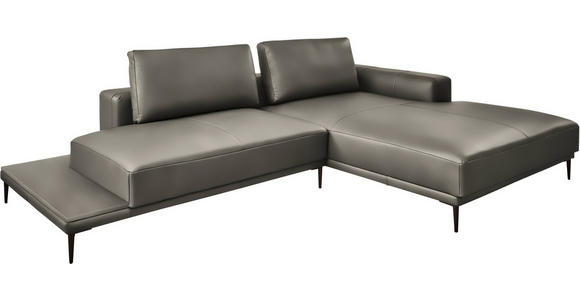 ECKSOFA  in Echtleder Grau  304/201 cm  - Schwarz/Grau, Design, Leder/Metall (304/201cm) - Belluti