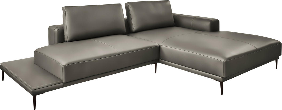 ECKSOFA  in Echtleder Grau  304/201 cm  - Schwarz/Grau, Design, Leder/Metall (304/201cm) - Belluti