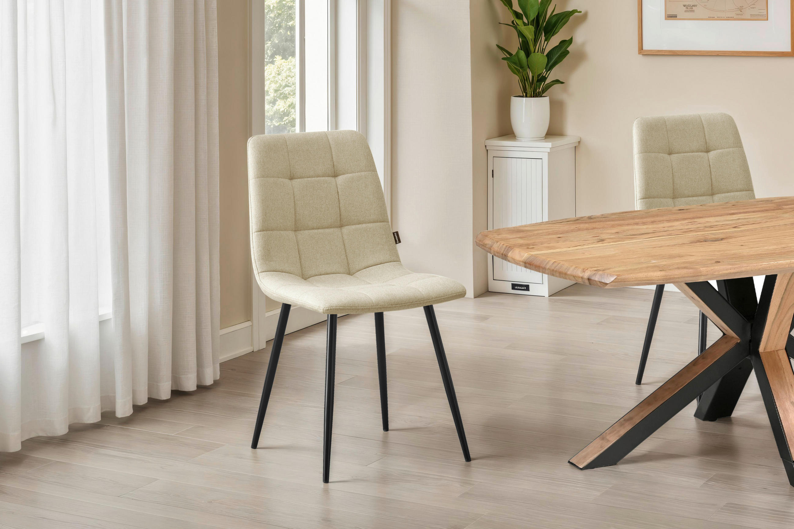 STUHL Webstoff Beige Pappel Sperrholz  - Beige/Schwarz, MODERN, Holz/Textil (45/86/55cm) - Livetastic