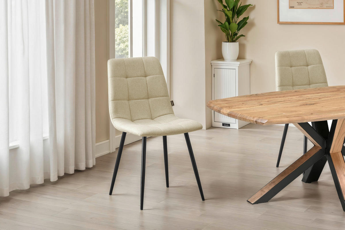 STUHL Webstoff Beige Pappel Sperrholz  - Beige/Schwarz, MODERN, Holz/Textil (45/86/55cm) - Livetastic