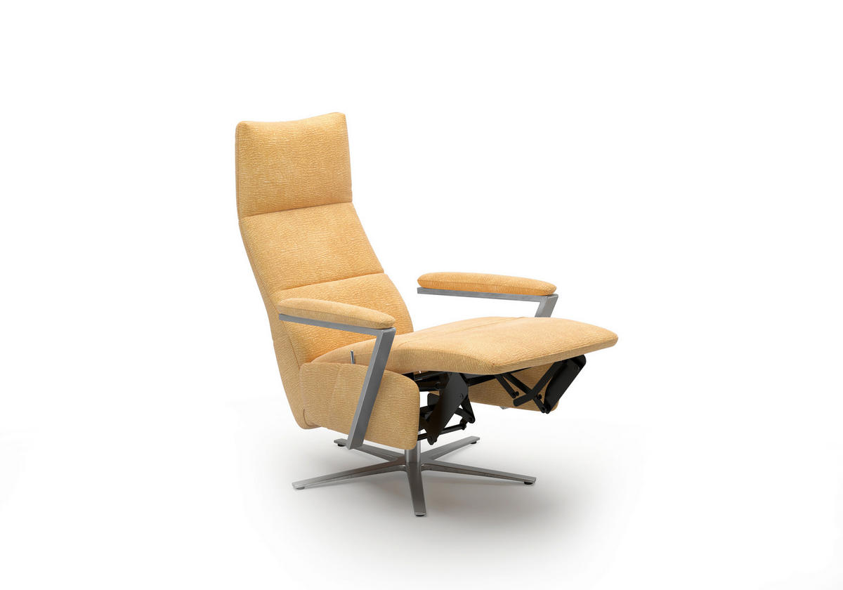 RELAXSESSEL TV VARIO COMFORT E L3 Chenille Kopfteilverstellung, Rücken echt    - Gelb/Silberfarben, Basics, Textil/Metall (70/128/85cm) - Sit & More