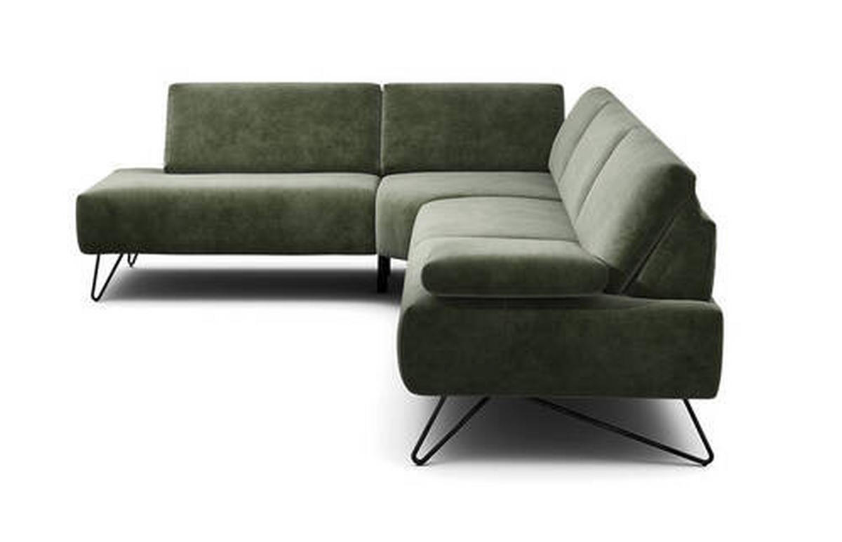 ECKSOFA in Samt Waldgrün  213/288-303 cm  - Waldgrün/Schwarz, Design, Textil/Metall (213/288-303cm) - SENSOO