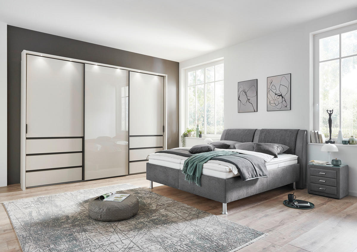 POLSTERBETT 180/200 cm,  in Anthrazit, Grau, Matratze, gepolstertes Kopfteil, Lattenrost, H2 + H3 = mittel + fest  - Anthrazit/Alufarben, KONVENTIONELL, Holz/Holzwerkstoff (180/200cm) - Beldomo - Sleep