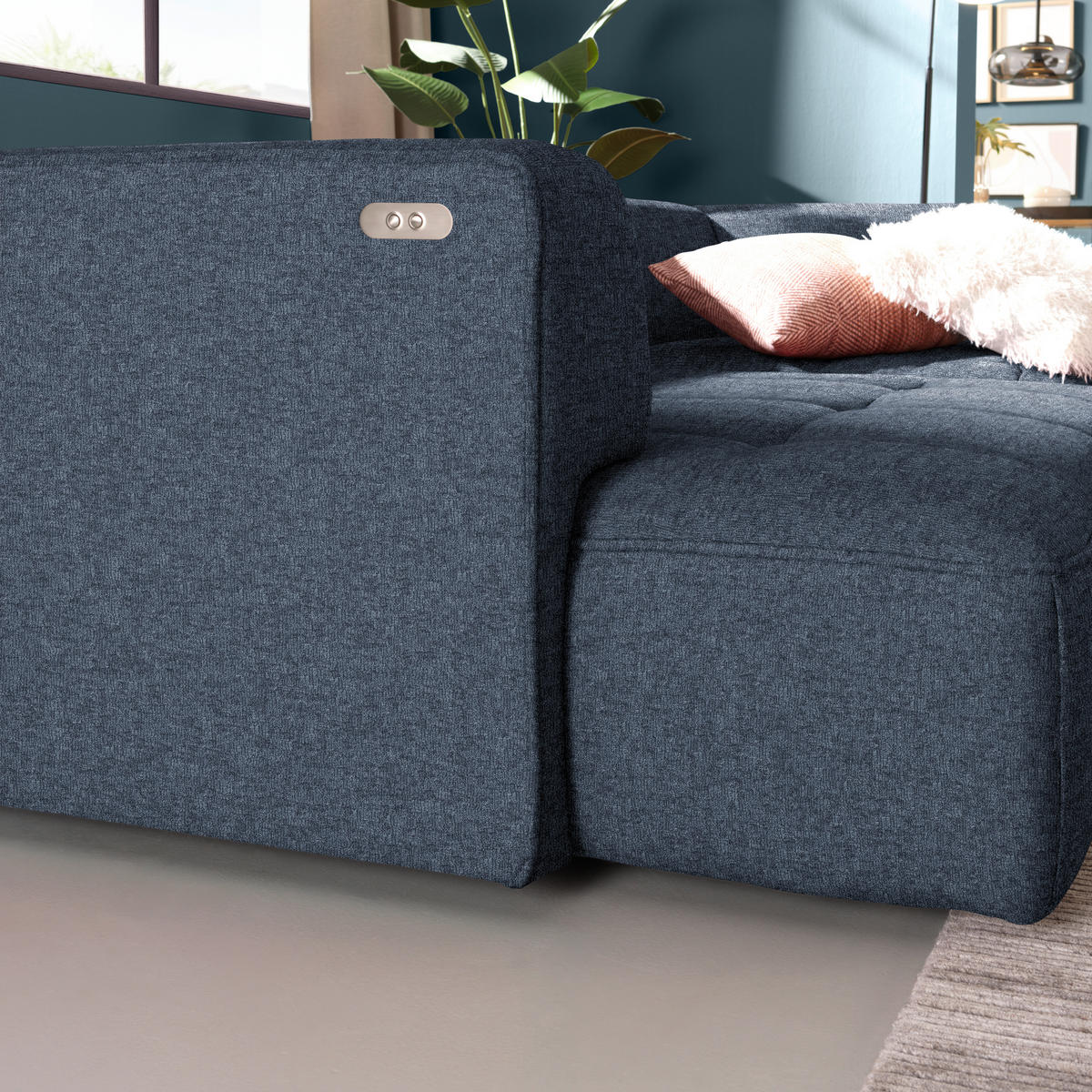 ECKSOFA Webstoff Dunkelblau  - Schwarz/Dunkelblau, Design, Kunststoff/Textil (288/188cm) - Welnova