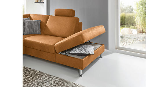 ECKSOFA in Mikrofaser Hellbraun 275/242 cm - Hellbraun/Alufarben, Design, Textil/Metall (275/242cm) - Dieter Knoll