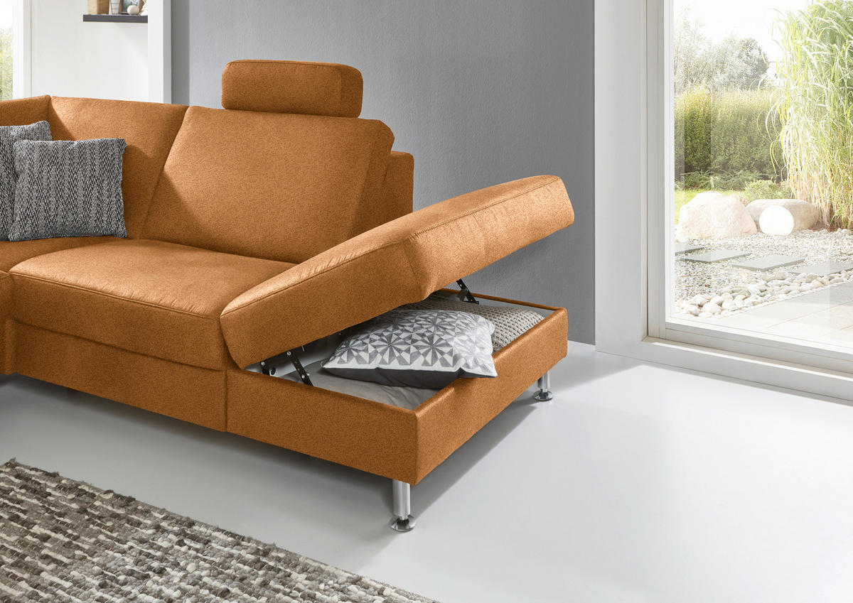 ECKSOFA in Mikrofaser Hellbraun  - Hellbraun/Alufarben, Design, Textil/Metall (275/242cm) - Dieter Knoll