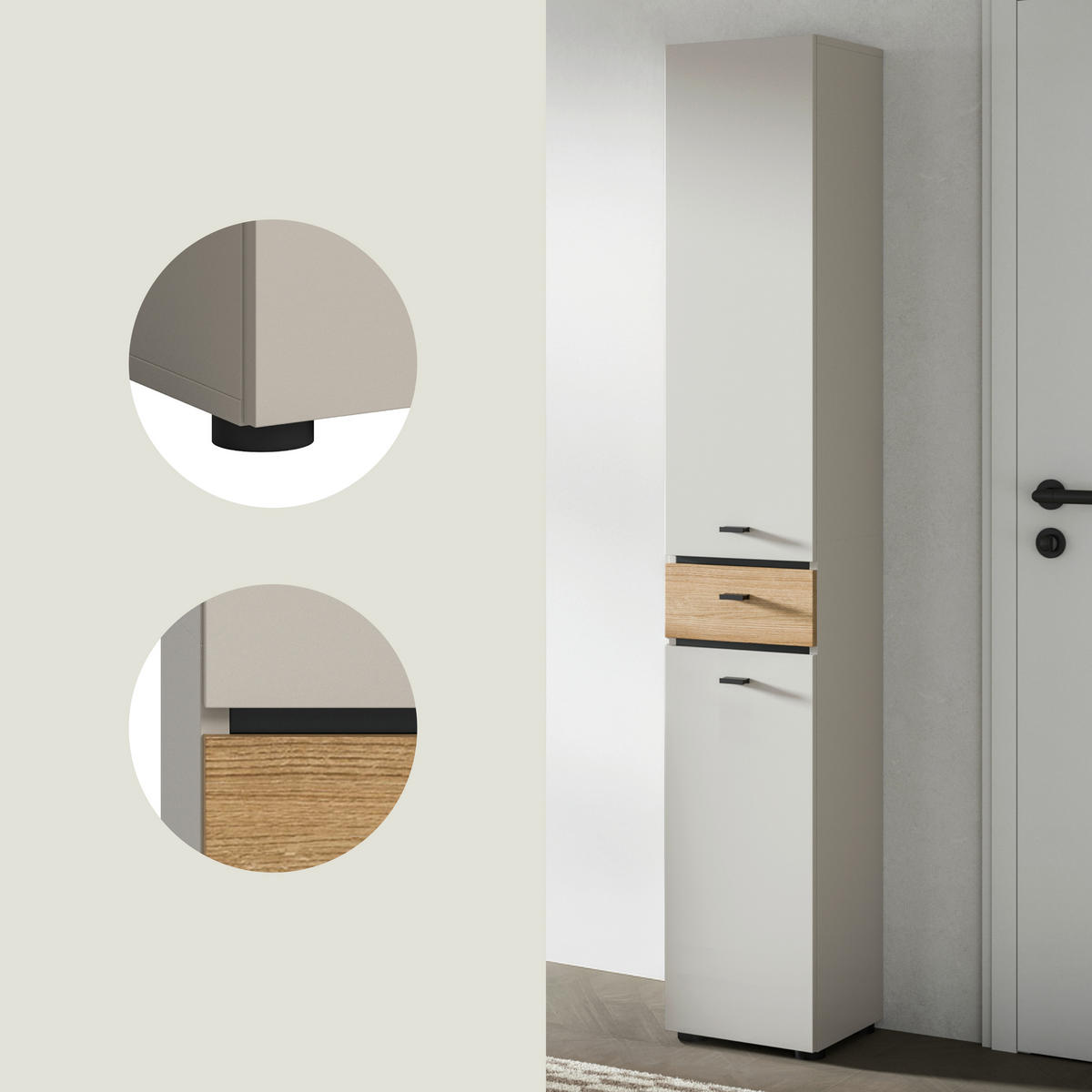 HOCHSCHRANK 32/191/30 cm  - Kaschmir/Eichefarben, Trend, Holzwerkstoff/Kunststoff (32/191/30cm) - MID.YOU