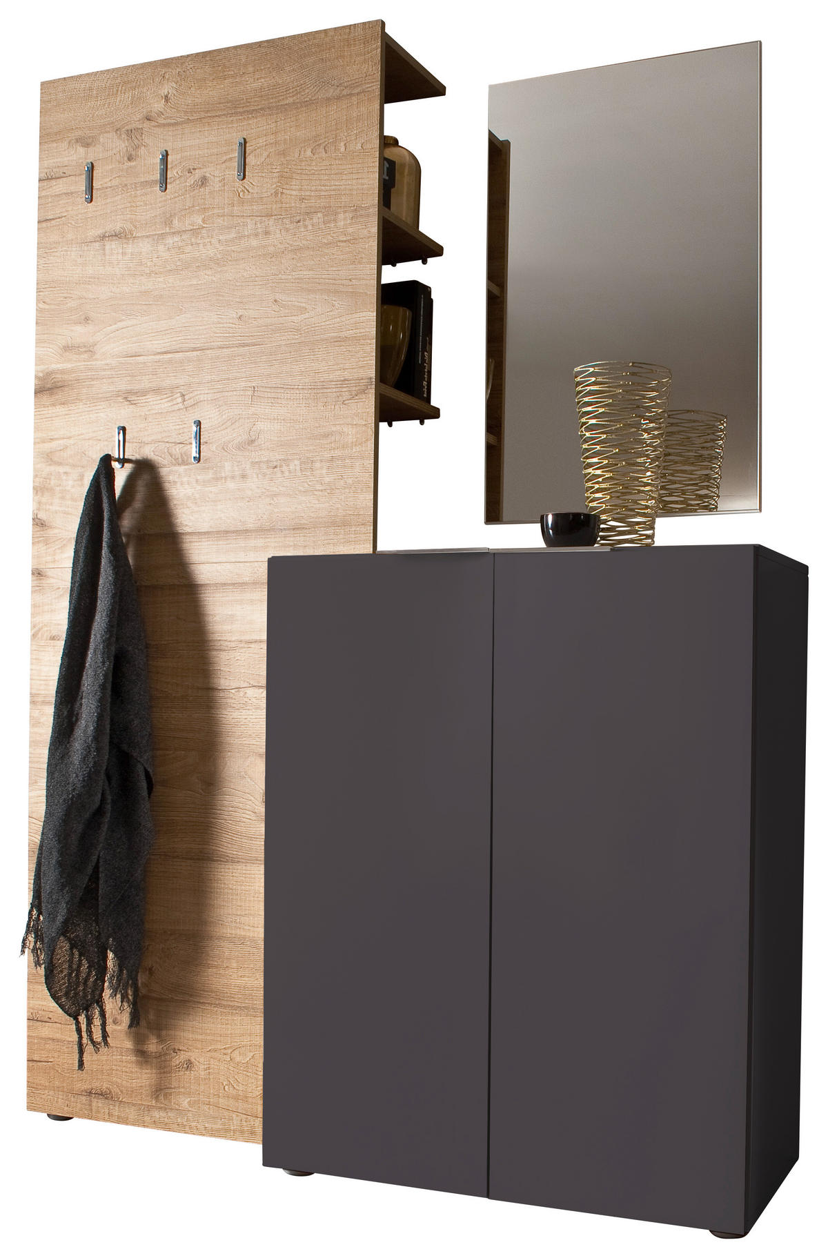 GARDEROBE 3-teilig  in 135/190/39 cm  - Eichefarben/Anthrazit, Design, Holzwerkstoff (135/190/39cm) - Carryhome