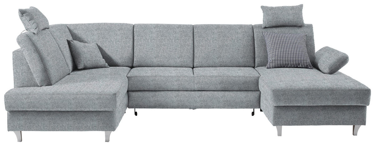 WOHNLANDSCHAFT in Webstoff Hellgrau  - Silberfarben/Hellgrau, KONVENTIONELL, Holz/Textil (186/322/167cm) - Cantus