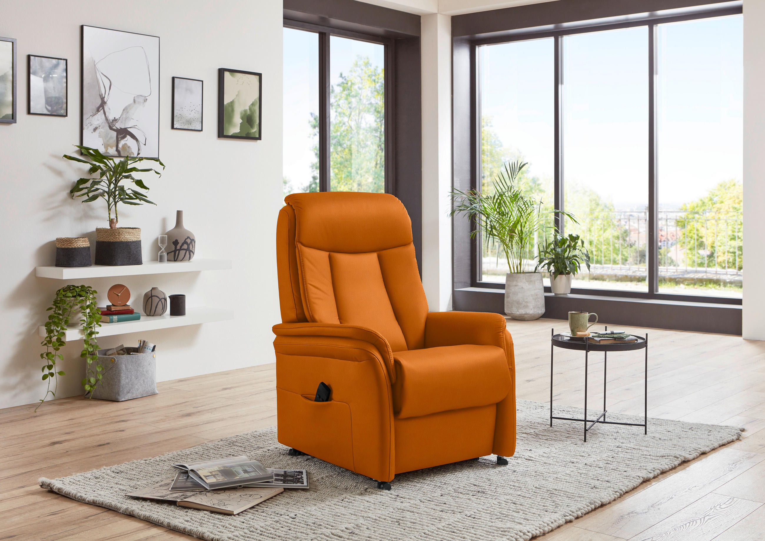 FERNSEHSESSEL in Orange  - Schwarz/Orange, Konventionell, Leder/Kunststoff (74/107/84cm) - Valdera