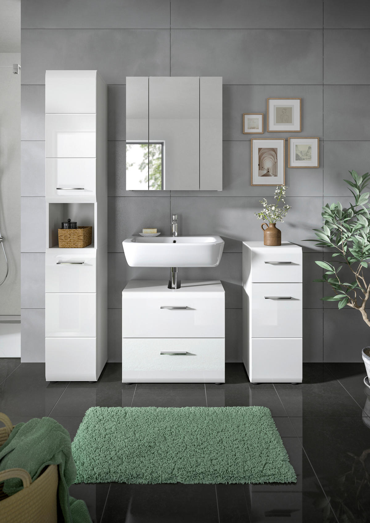 BADEZIMMER 4-teilig  in 120 cm  - Weiß Hochglanz/Silberfarben, MODERN, Holzwerkstoff/Kunststoff (120cm) - MID.YOU