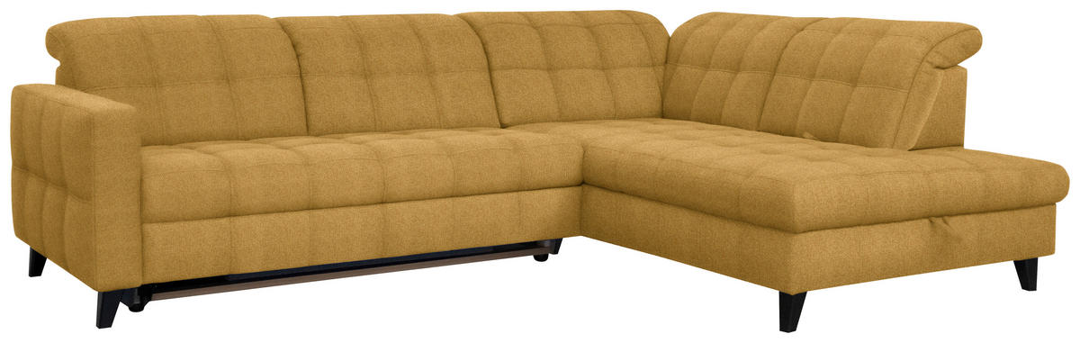 ECKSOFA in Webstoff Currygelb  - Currygelb/Schwarz, Design, Holz/Textil (297/216cm) - Xora