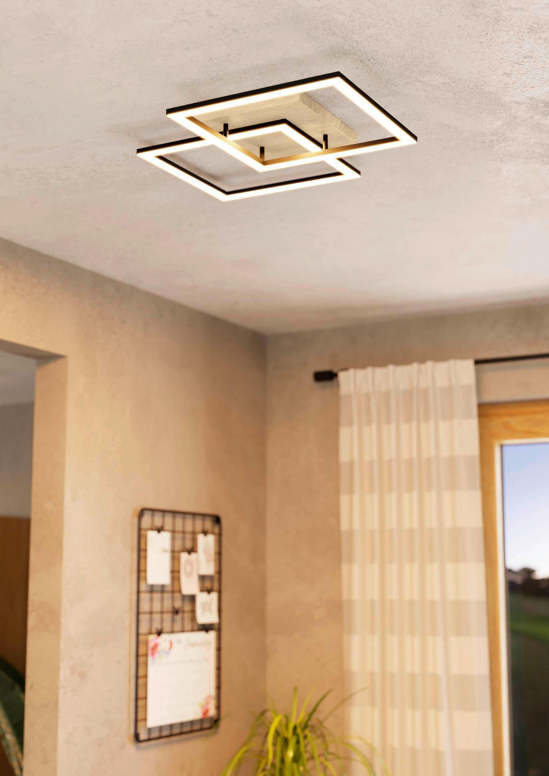 LED-DECKENLEUCHTE Lomaltas  Smart 77/49,5/8,5 cm   - Schwarz/Braun, Design, Holz/Kunststoff (77/49,5/8,5cm) - Eglo