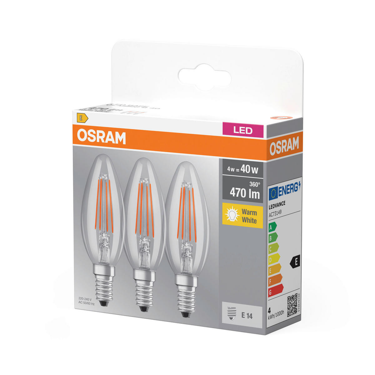 LED-FILAMENT-LEUCHTMITTEL   E14 40 W 470 lm  - Klar, Basics, Glas (3,5/10cm) - Osram