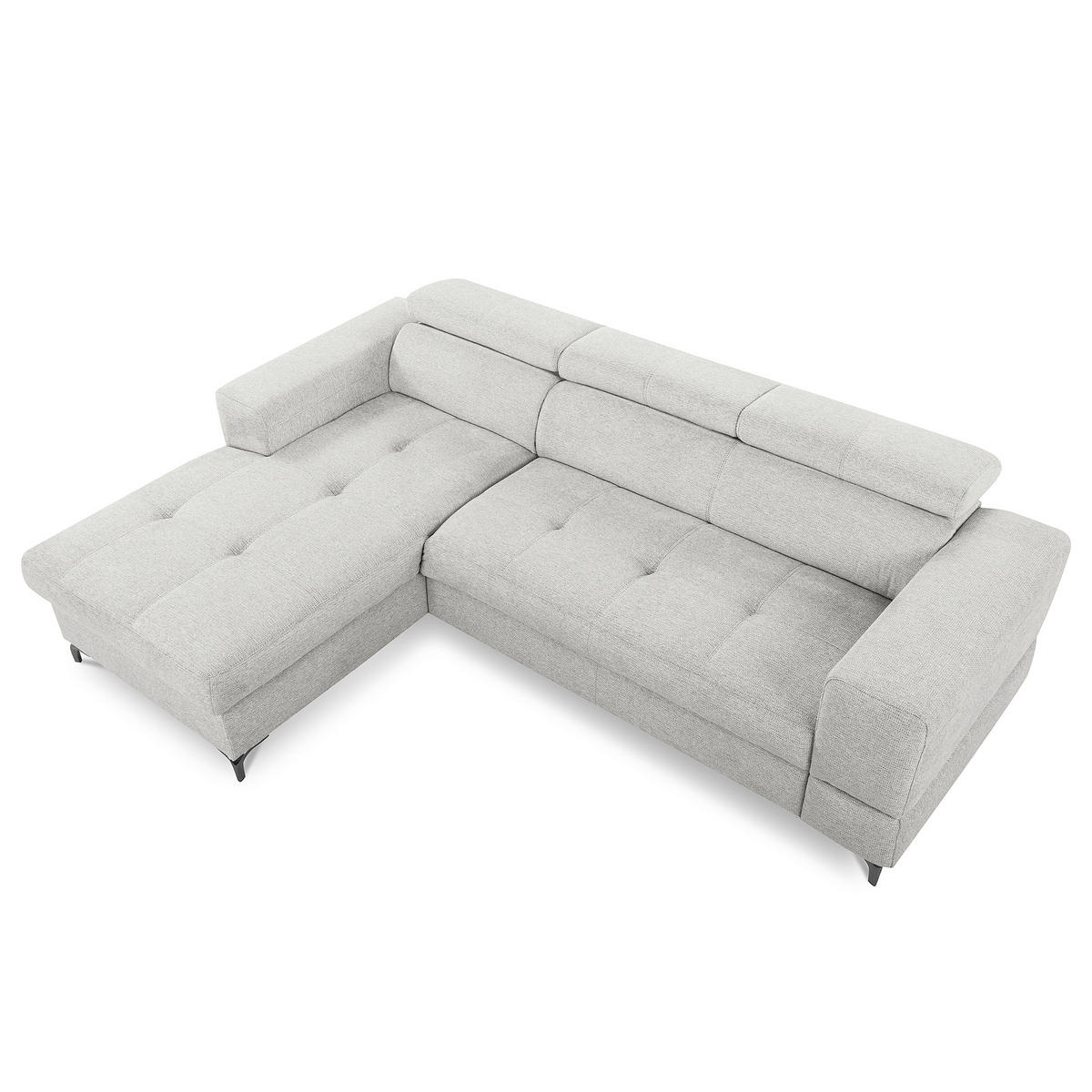 ECKSOFA TORINO Hellgrau Chenille Bettkasten, Kopfteilverstellung  - Schwarzchrom/Hellgrau, Design, Textil/Metall (173/247cm) - Livetastic