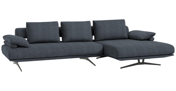 ECKSOFA  in Chenille Dunkelblau Rückenkissen, Armlehnenkissen  334/168 cm  - Schwarz/Dunkelblau, Design, Textil/Metall (334/168cm) - Dieter Knoll