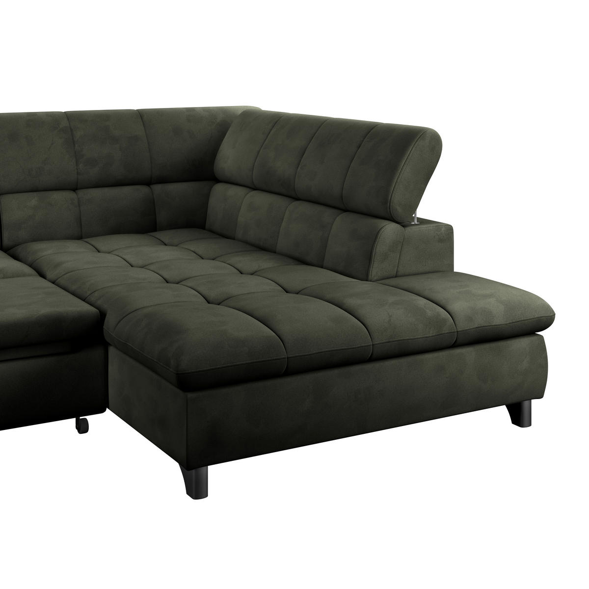 ECKSOFA Dunkelgrün Chenille  - Chromfarben/Dunkelgrün, KONVENTIONELL, Textil/Metall (312/234cm) - Livetastic
