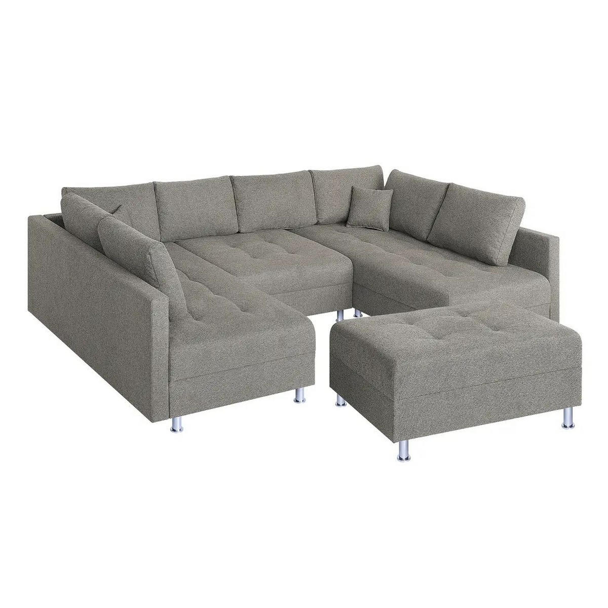 WOHNLANDSCHAFT Taupe Webstoff  - Taupe/Chromfarben, Design, Textil (192/308/192cm) - P & B