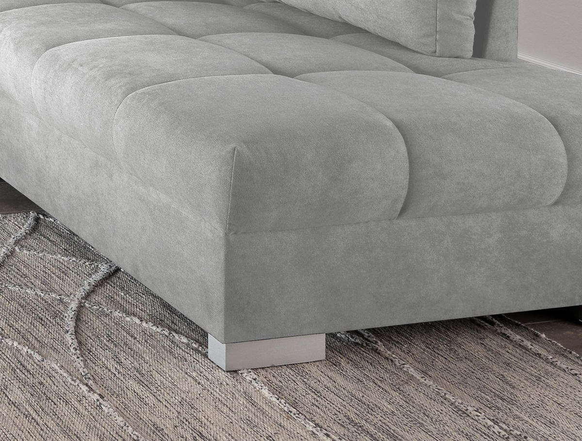 ECKSCHLAFSOFA Hellgrau Mikrofaser  - Silberfarben/Hellgrau, Design, Holz/Textil (298/202cm) - MID.YOU