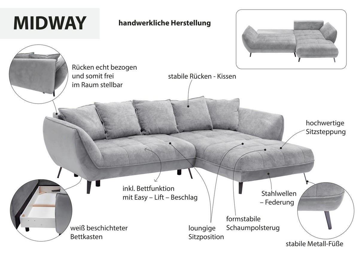 ECKSOFA  Struktur Sandfarben, Beige  - Sandfarben/Beige, Design, Textil/Metall (282/187cm) - MID.YOU