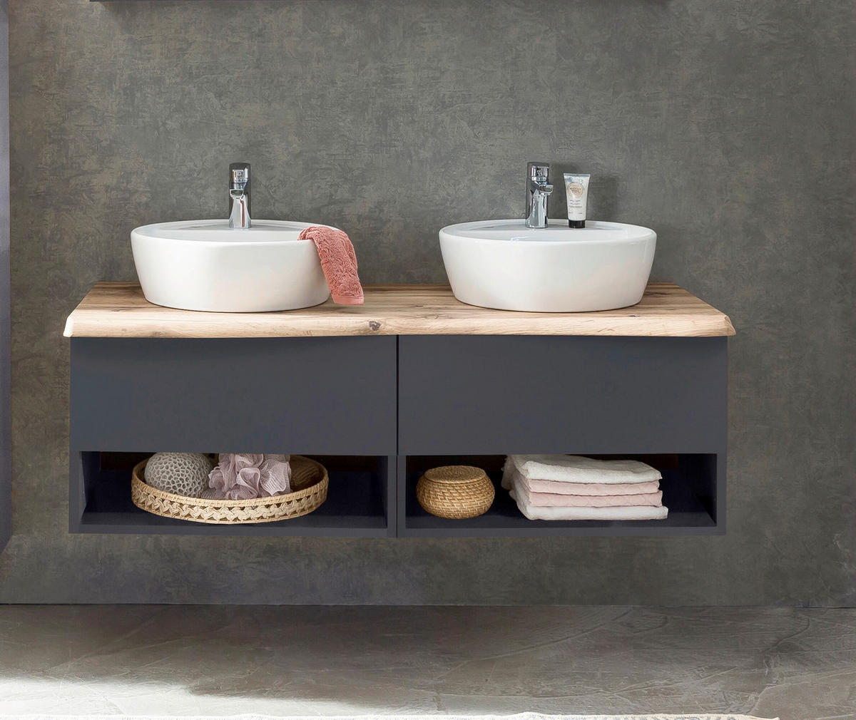 WASCHTISCHKOMBI 121 cm  - Graphitfarben/Weiß, Natur, Keramik/Holzwerkstoff (121cm) - Xora