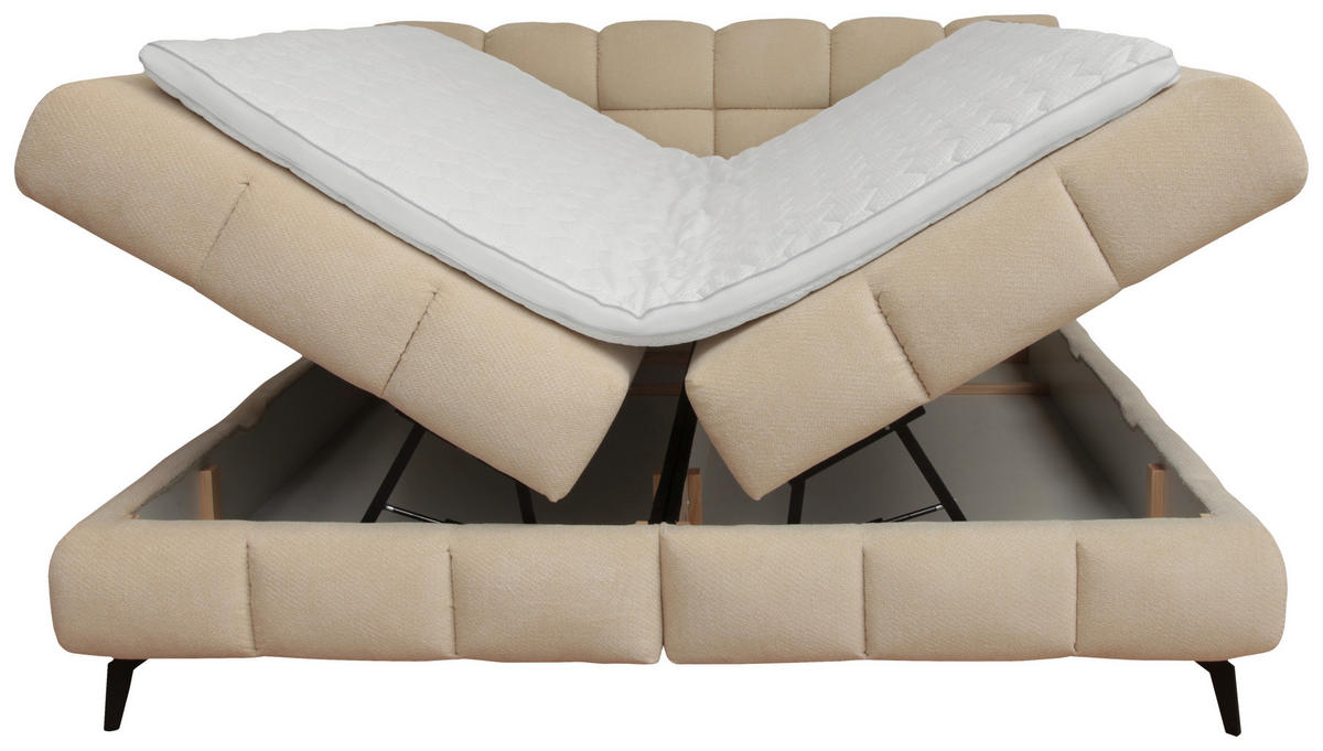 BOXBETT 160/200 cm,  in Beige, Bettkasten, Topper, H3 + H3 = fest  - Beige/Schwarz, Trend, Textil/Metall (160/200cm) - Esposa
