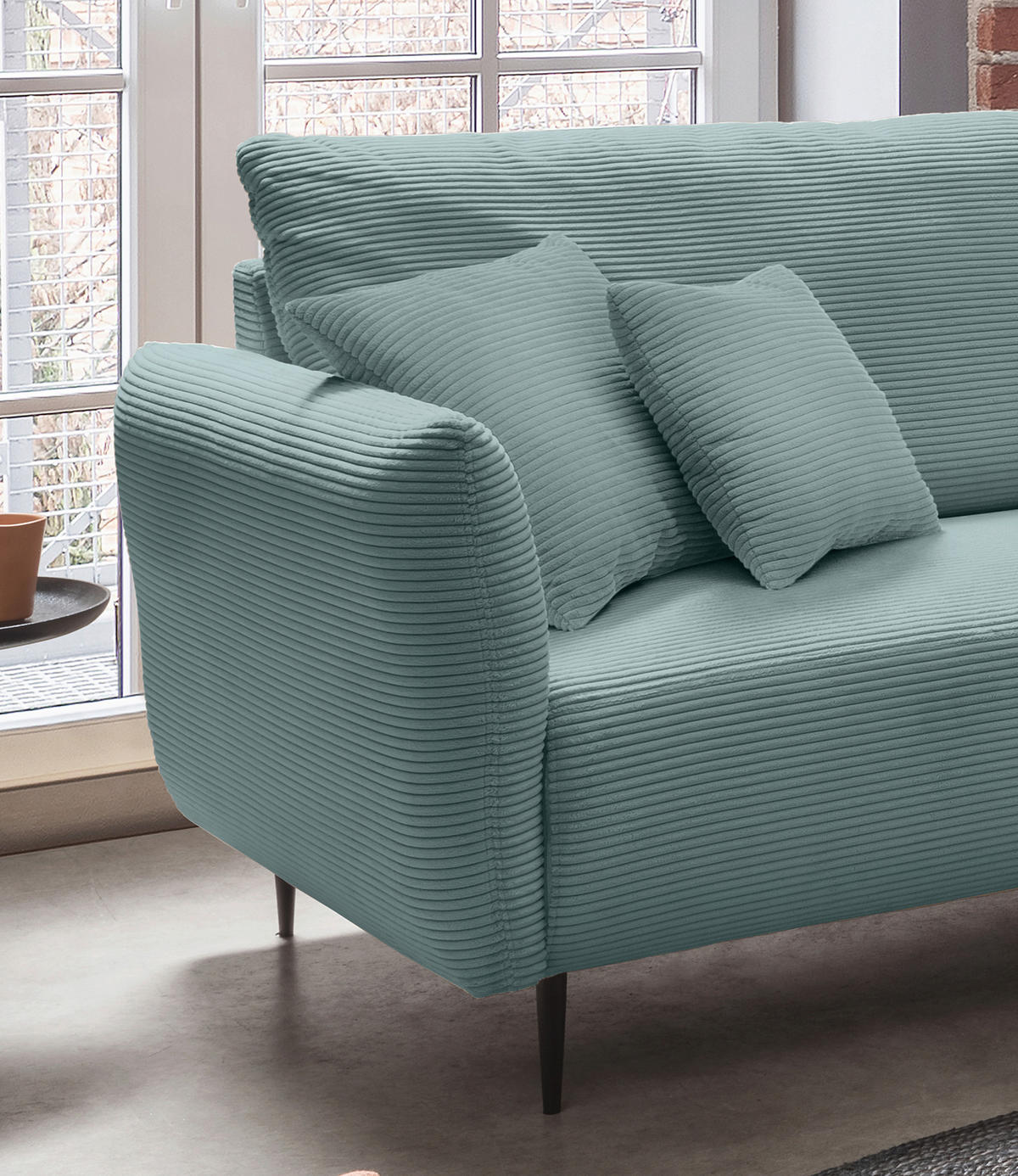 ECKSOFA in Cord Hellblau  - Schwarz/Hellblau, Design, Textil/Metall (256/256cm) - Livetastic