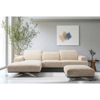 ECKSOFA PORTLAND in Struktur Beige Kopfteilverstellung  187/295 cm  - Chromfarben/Beige, Design, Holz/Textil (187/295cm) - Livetastic