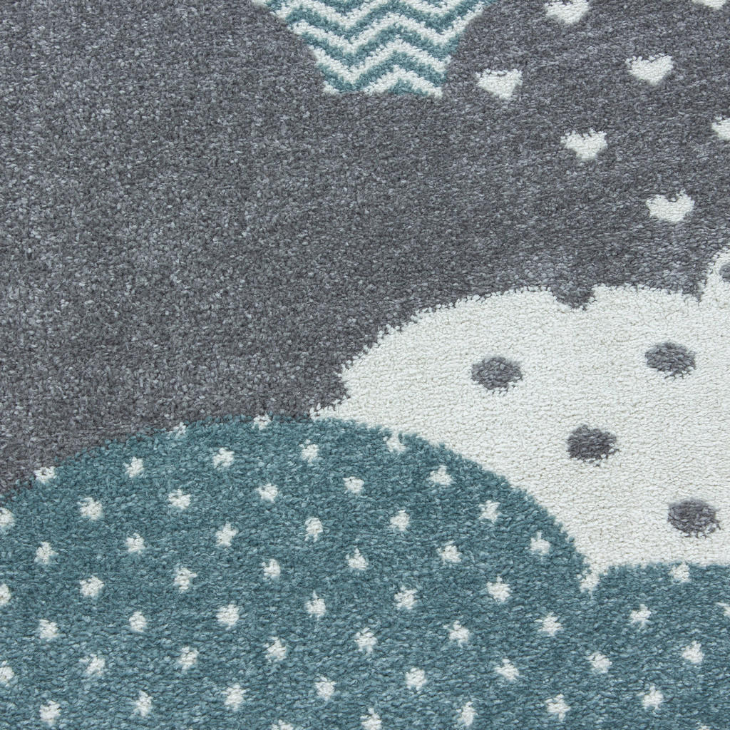Thumbnail - Ben'n'jen Kinderteppich Bambi, Blau, Textil, Wolken, rund, Oeko-Tex® Standard 100, für Fußbodenheizung geeignet, schmutz...