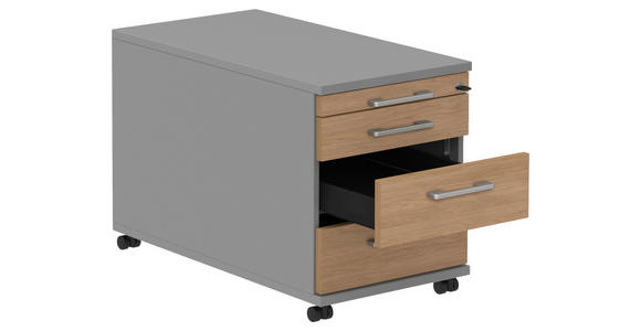 ROLLCONTAINER Grau, Eichefarben, Alufarben - Eichefarben/Alufarben, KONVENTIONELL, Holzwerkstoff/Metall (42,7/54,4/80cm) - Moderano